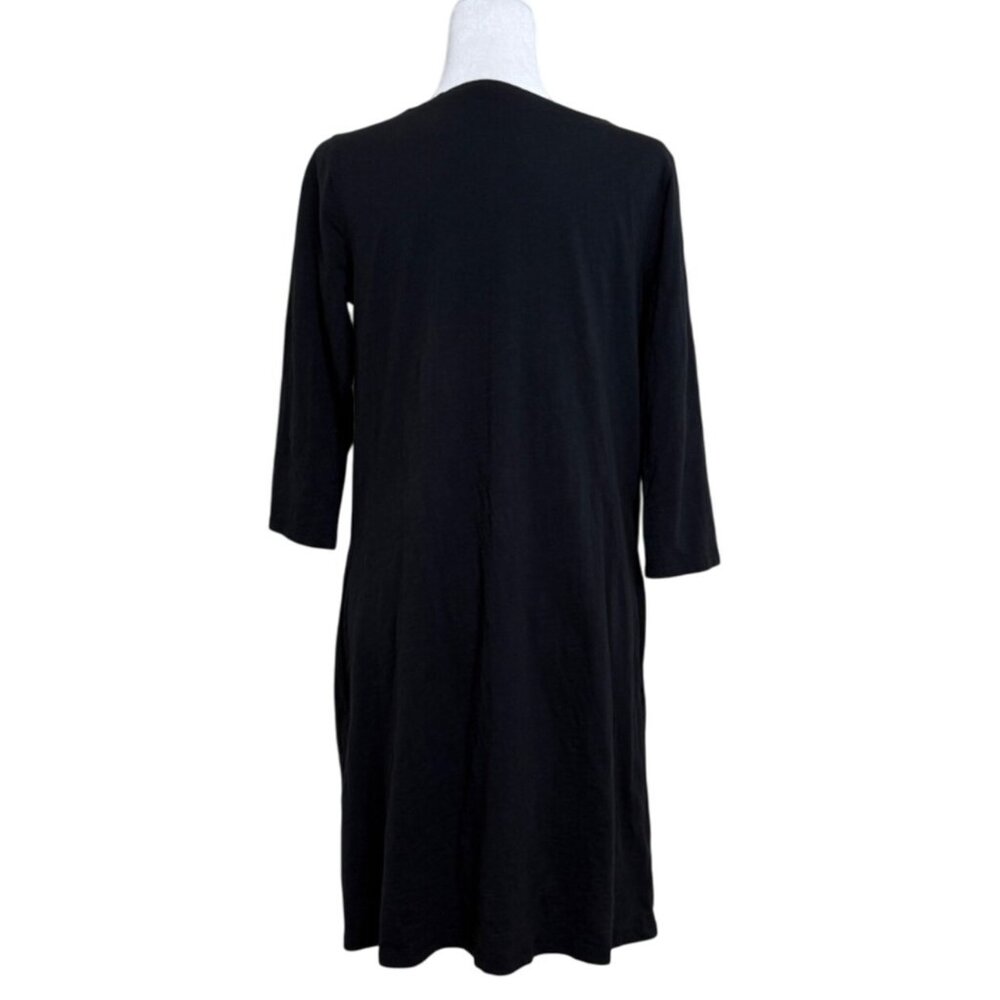 Garnet Hill Womens Midi Dress 3/4 Sleeve Black Cotton Minimalist Size 8 - Picture 3 of 8